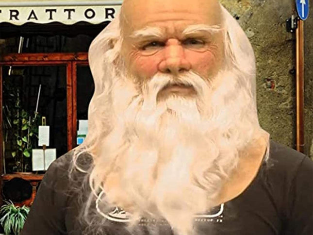 Christmas Santa Claus Latex Mask,Realistic Full Face White Beard Red Cap Mask Xmas Headgear for Theme Party