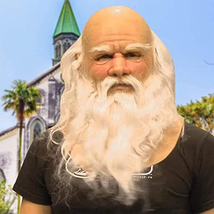 Christmas Santa Claus Latex Mask,Realistic Full Face White Beard Red Cap Mask Xmas Headgear for Theme Party