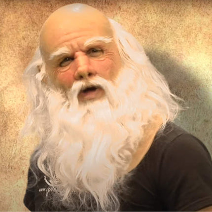 Christmas Santa Claus Latex Mask,Realistic Full Face White Beard Red Cap Mask Xmas Headgear for Theme Party