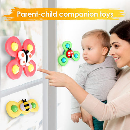 3pcs，Suction cup rotating toys in the bathroom, children's fingertip rotating suction cups for bathing and playing in water