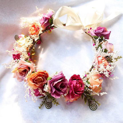 Wedding Flower Crown Girls Floral Headband Hair Wreath Garland Boho Halo Floral Headpiece Women Festival Party
