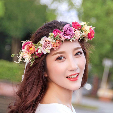 Wedding Flower Crown Girls Floral Headband Hair Wreath Garland Boho Halo Floral Headpiece Women Festival Party