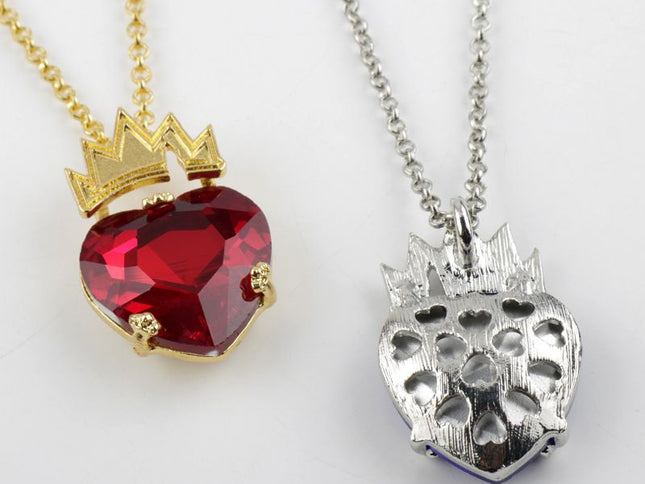 Red Heart Golden Crown Necklace Descendants Queen of Hearts Ruby birthstones Costume Fan Jewelry Valentine's (red)