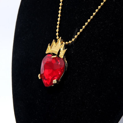 Red Heart Golden Crown Necklace Descendants Queen of Hearts Ruby birthstones Costume Fan Jewelry Valentine's (red)