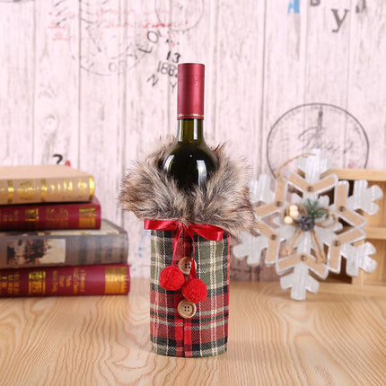 Christmas decorations, new European and American wine sets, holiday decoration props, bow, linen, fur collar, red wine