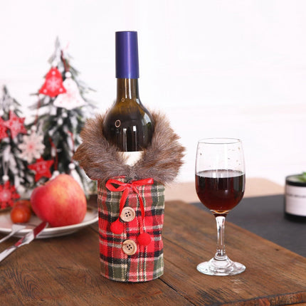Christmas decorations, new European and American wine sets, holiday decoration props, bow, linen, fur collar, red wine