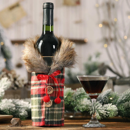 Christmas decorations, new European and American wine sets, holiday decoration props, bow, linen, fur collar, red wine