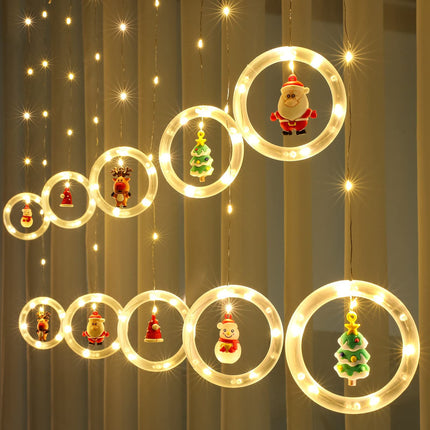 Window Lights Christmas Decor Ring Lights with Ornament LED Curtain Lights Indoor Outdoor USB White Christmas String