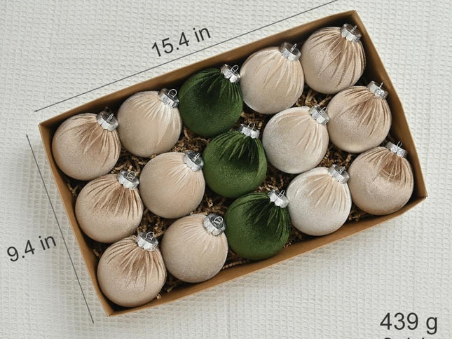 Velvet Christmas Ornaments Balls 15 Pcs 3.1 Inches / 8cm Large Christmas Baubles Shatterproof Xmas Ball for Christmas Tree
