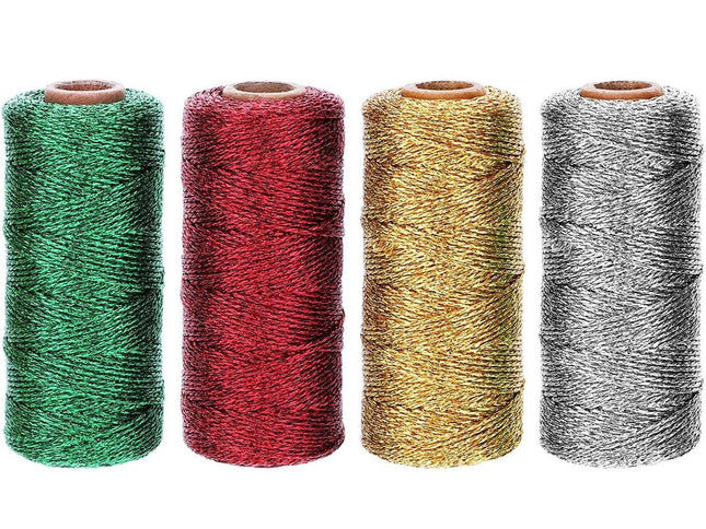 4 pcs Decorative Metallic Bakers String - Wrapping Twine String - Inelastic - Glitter String for DIY Crafting Christmas