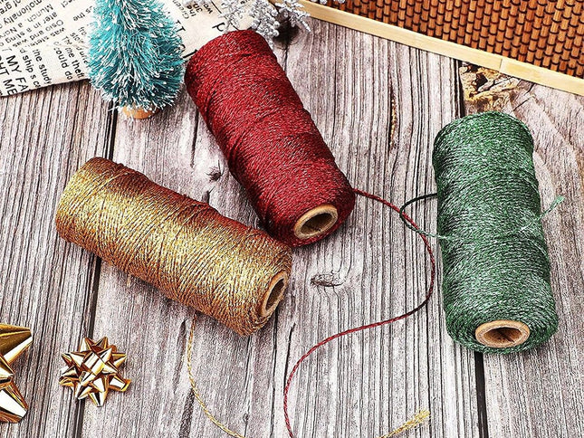 4 pcs Decorative Metallic Bakers String - Wrapping Twine String - Inelastic - Glitter String for DIY Crafting Christmas