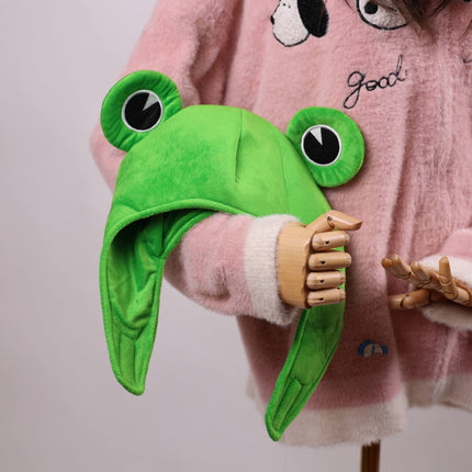 Cute Plush Frog hat Scarf Cap Ears Winter ski hat Full Headgear Novelty Party Dress up Cosplay Costume Green