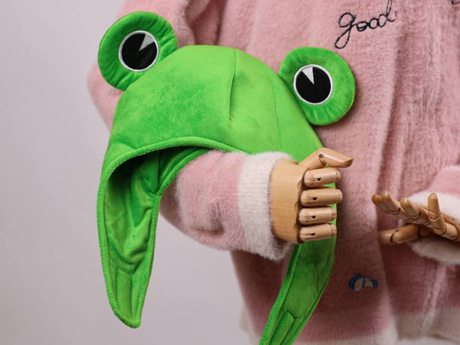 Cute Plush Frog hat Scarf Cap Ears Winter ski hat Full Headgear Novelty Party Dress up Cosplay Costume Green