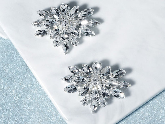 A Pair of Flower-shaped Rhinestones Crystal Shoe Clips Women Bride Wedding Party Jewelry Charms Buckle Shoe Decoration Accessories