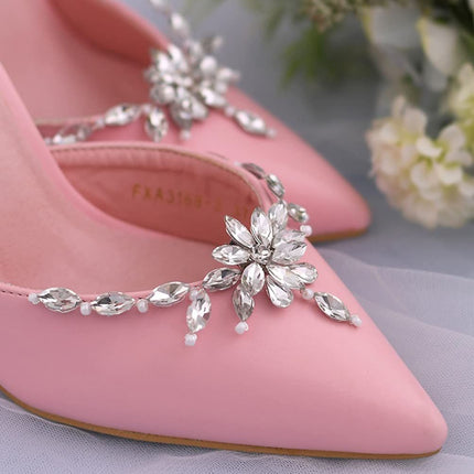 1 Pair Pearl Shoe Clips Rhinestone Crystal Bridal Shoe Buckles Decorative Flower Shoe Charms Floral Shoe Decoration for Wedding