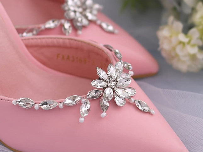 1 Pair Pearl Shoe Clips Rhinestone Crystal Bridal Shoe Buckles Decorative Flower Shoe Charms Floral Shoe Decoration for Wedding