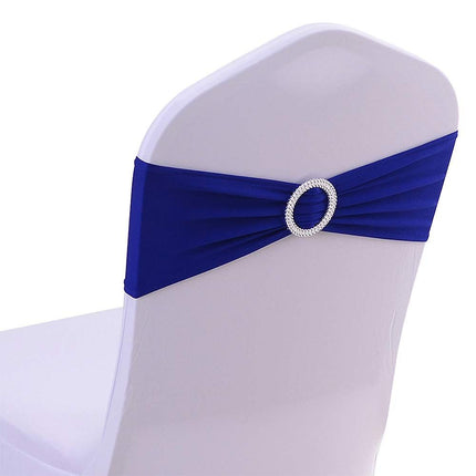 10 PCS Chair Sashes Bows Elastic Chair Bands with Buckle Slider Sashes Bows for Wedding Decorations (Royal Blue)