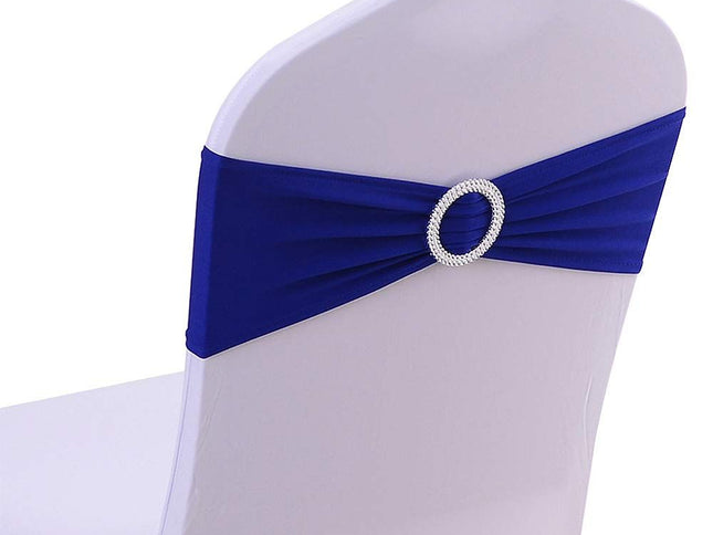 10 PCS Chair Sashes Bows Elastic Chair Bands with Buckle Slider Sashes Bows for Wedding Decorations (Royal Blue)