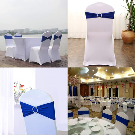 10 PCS Chair Sashes Bows Elastic Chair Bands with Buckle Slider Sashes Bows for Wedding Decorations (Royal Blue)