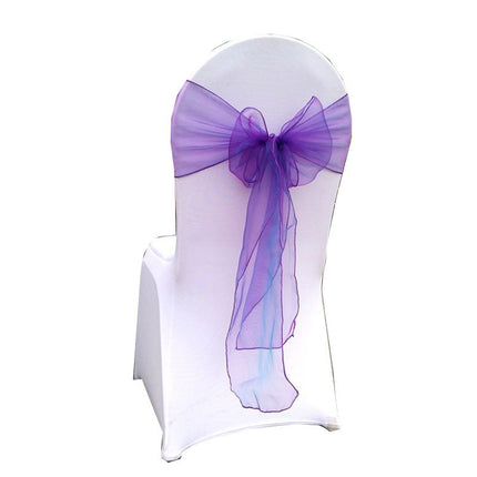 10 pcs Wedding Purple Chair Sashes Bows Sheer Chiffon Crystal Yarn Chair Bands for Party Banquet Hotel Restaurant Decorations