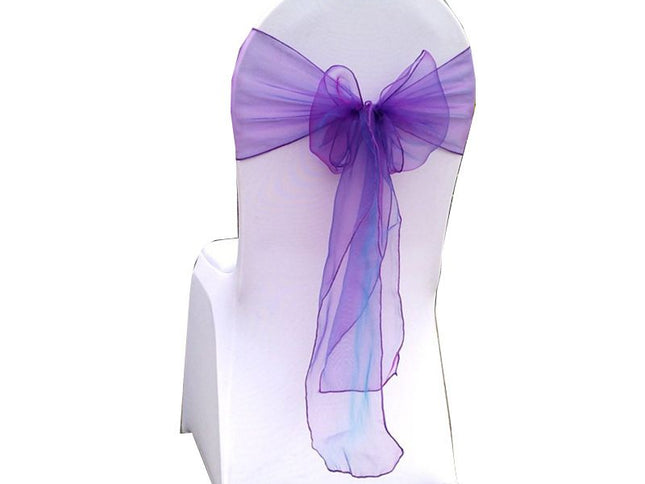 10 pcs Wedding Purple Chair Sashes Bows Sheer Chiffon Crystal Yarn Chair Bands for Party Banquet Hotel Restaurant Decorations