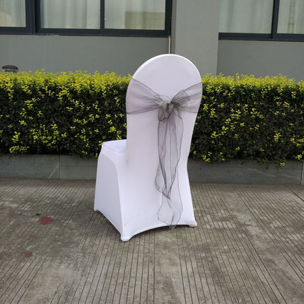10 pcs Wedding Purple Chair Sashes Bows Sheer Chiffon Crystal Yarn Chair Bands for Party Banquet Hotel Restaurant Decorations