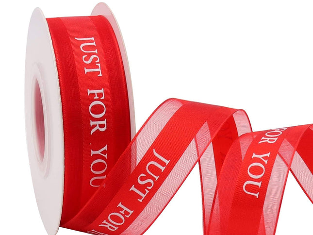 Red Ribbon Printing JUST for You Fabric Craft Ribbon Perfect for Craft, Bows, Gift Wrapping, Flower Bouquet