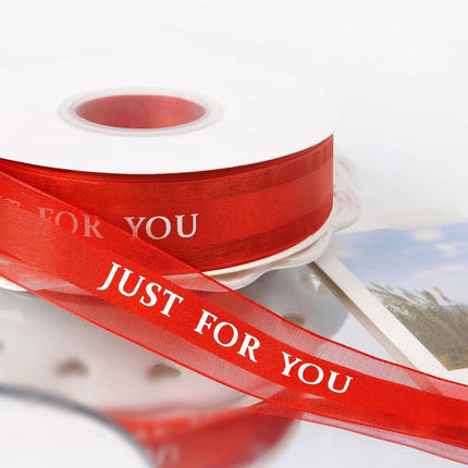 Red Ribbon Printing JUST for You Fabric Craft Ribbon Perfect for Craft, Bows, Gift Wrapping, Flower Bouquet