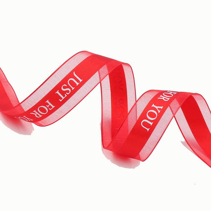 Red Ribbon Printing JUST for You Fabric Craft Ribbon Perfect for Craft, Bows, Gift Wrapping, Flower Bouquet