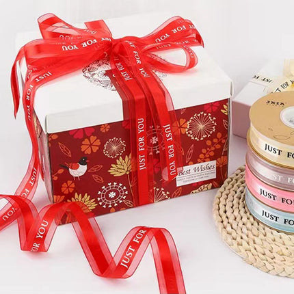 Red Ribbon Printing JUST for You Fabric Craft Ribbon Perfect for Craft, Bows, Gift Wrapping, Flower Bouquet