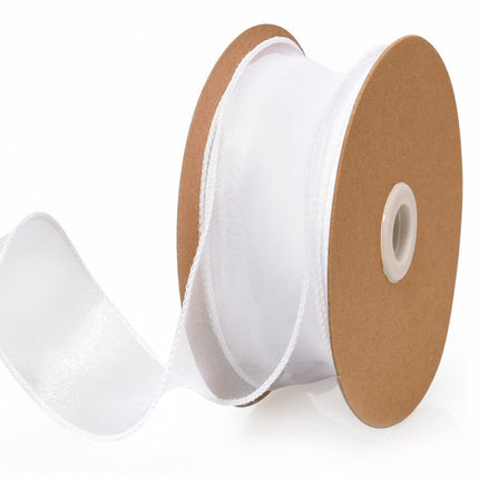 Wide White Wired  Ribbon Ribbons for Crafts Floral Bouquets Wedding Car Party Decorations Valentine's Day Gift Wrapping Bow