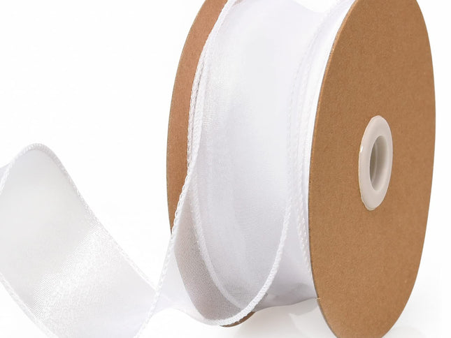 Wide White Wired Ribbon Ribbons for Crafts Floral Bouquets Wedding Car Party Decorations Valentine's Day Gift Wrapping Bow