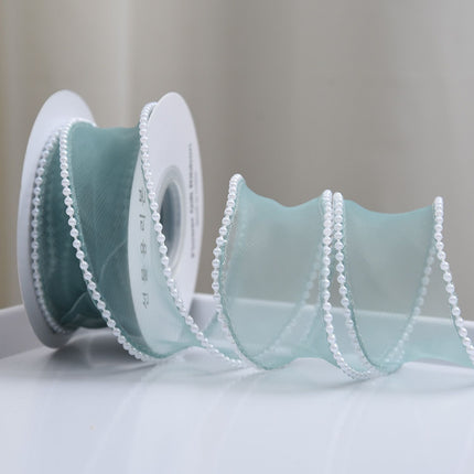 40mm Width Pearl Edge Silk Ribbon for Craft Hair Bow Gift Wrapping Wedding Decoration Dress Sewing Lace Trim（3pcs）