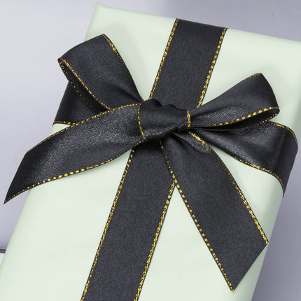 Thin Black and Gold Satin Ribbon with Gold Edges Border Fabric Ribbons for Gift Wrapping Wedding Birthday Cake Decoration Floral
