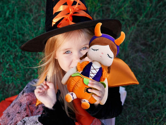 Dolls Halloween Pumpkin Baby Girl Gifts Plush Pumpkin Doll Soft Toys Orange Sitting at a height of 10.5 inches