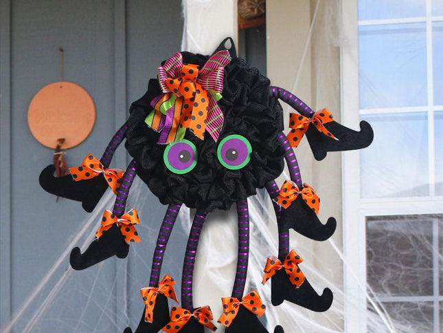 Halloween Spider Wreath for Front Door,Tie Wall Hanging Ornaments Wreath for Holiday Halloween Party Decor
