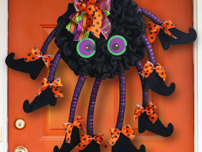 Halloween Spider Wreath for Front Door,Tie Wall Hanging Ornaments Wreath for Holiday Halloween Party Decor