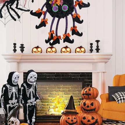 Halloween Spider Wreath for Front Door,Tie Wall Hanging Ornaments Wreath for Holiday Halloween Party Decor