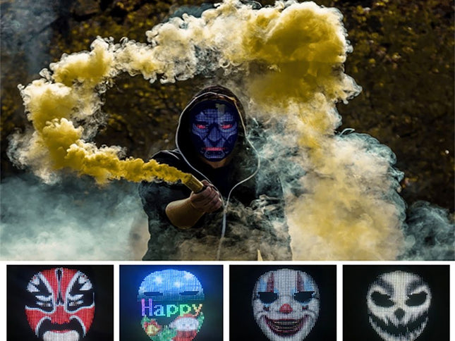 Led Mask with Bluetooth Programmable App,Shining Led Light Up Face Mask for Adult Kid Halloween Masquerade Party