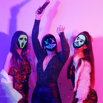 Led Mask with Bluetooth Programmable App,Shining Led Light Up Face Mask for Adult Kid Halloween Masquerade Party