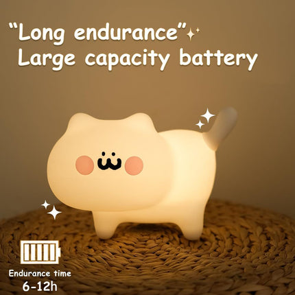 LED Nursery Night Lights for Kids,  Animal Cat Silicone Night Light with Touch Sensor, Warm White Portable and Rechargeable Sleep