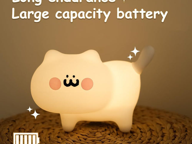 LED Nursery Night Lights for Kids, Animal Cat Silicone Night Light with Touch Sensor, Warm White Portable and Rechargeable Sleep