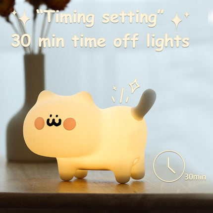 LED Nursery Night Lights for Kids,  Animal Cat Silicone Night Light with Touch Sensor, Warm White Portable and Rechargeable Sleep