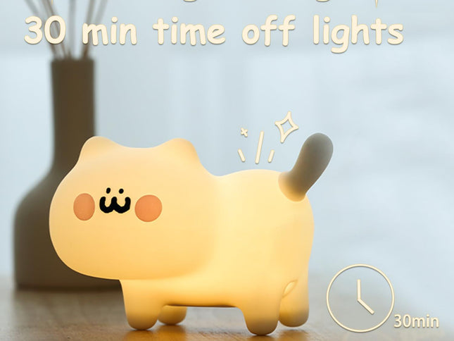 LED Nursery Night Lights for Kids, Animal Cat Silicone Night Light with Touch Sensor, Warm White Portable and Rechargeable Sleep
