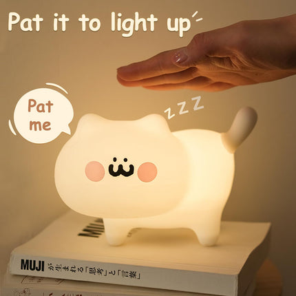 LED Nursery Night Lights for Kids,  Animal Cat Silicone Night Light with Touch Sensor, Warm White Portable and Rechargeable Sleep