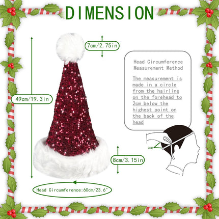 Santa Hat, Christmas Hats for Women or Men, Soft Adults Holiday Hat for Santa Claus New Year Party Supplies