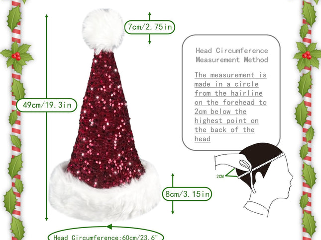 Santa Hat, Christmas Hats for Women or Men, Soft Adults Holiday Hat for Santa Claus New Year Party Supplies