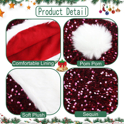 Santa Hat, Christmas Hats for Women or Men, Soft Adults Holiday Hat for Santa Claus New Year Party Supplies