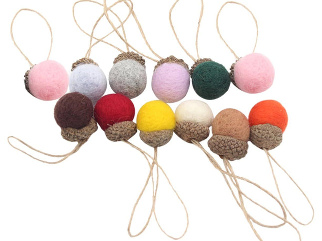 12pcs Pine Tower Balls Thanksgiving Balls Holiday Hanging Ornament Felt Pine Cone Simulation Acorn Christmas