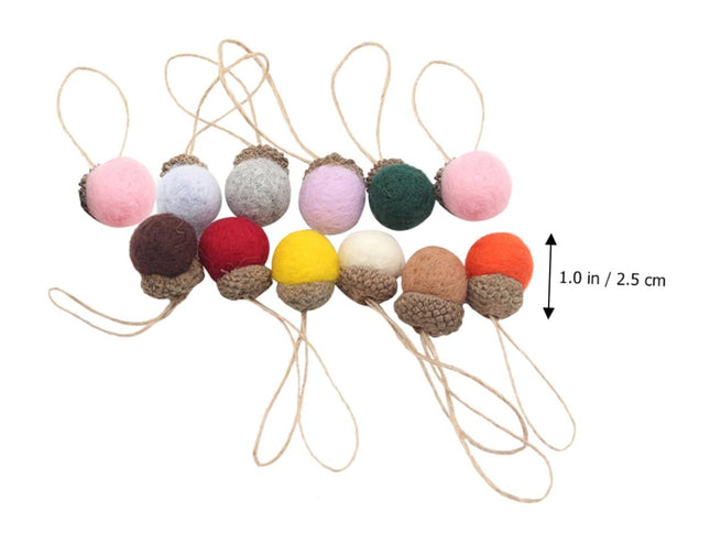 12pcs Pine Tower Balls Thanksgiving Balls Holiday Hanging Ornament Felt Pine Cone Simulation Acorn Christmas